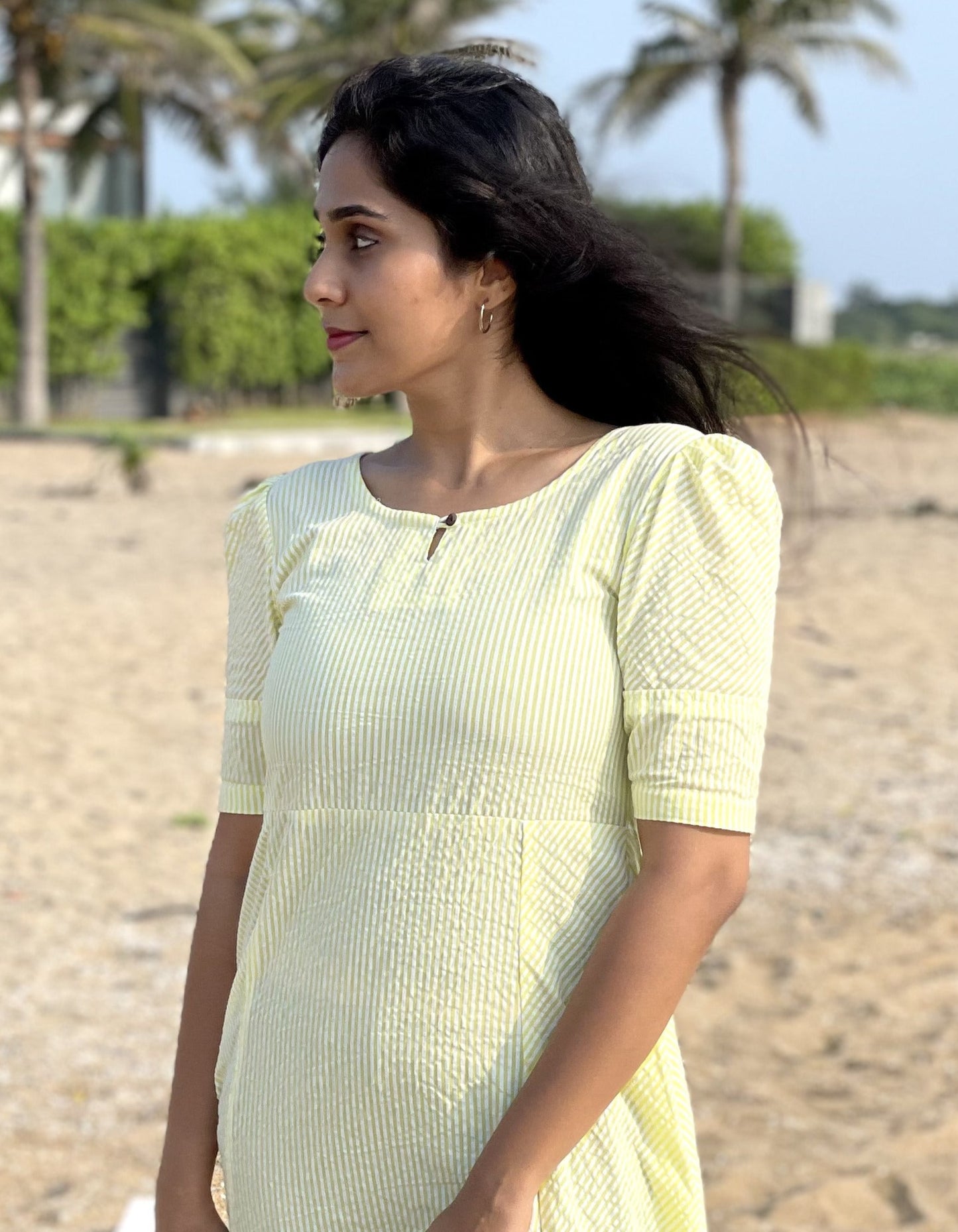 Sunshine Bliss: Yellow & White Striped Midi Dress