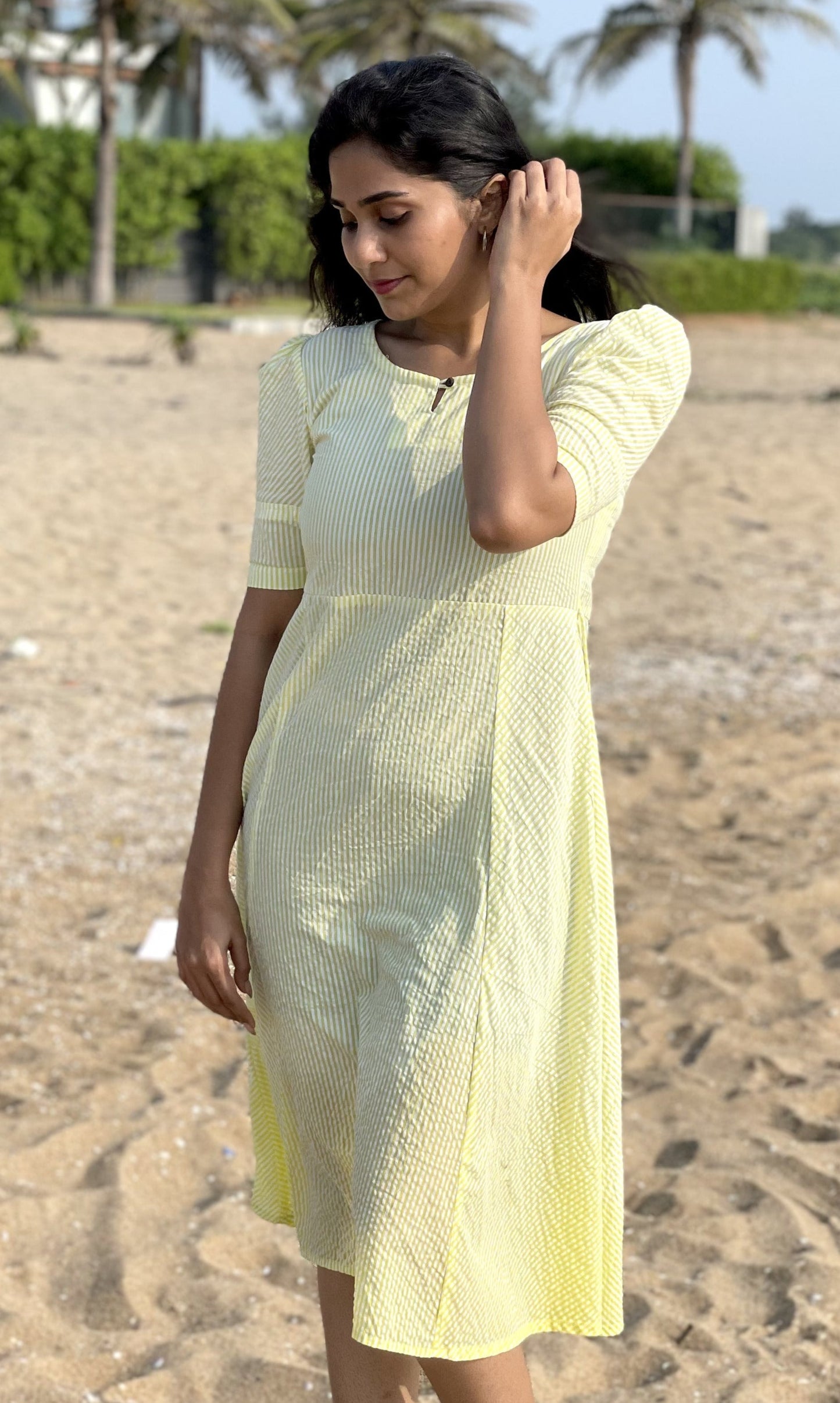 Sunshine Bliss: Yellow & White Striped Midi Dress