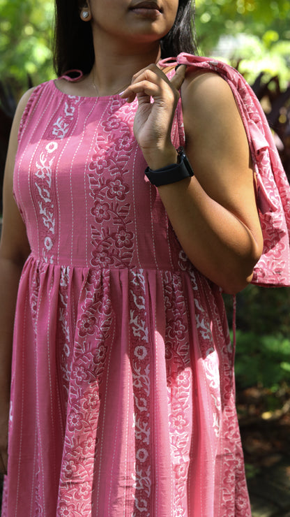 Blush Blossom Midi Dress with Shrug