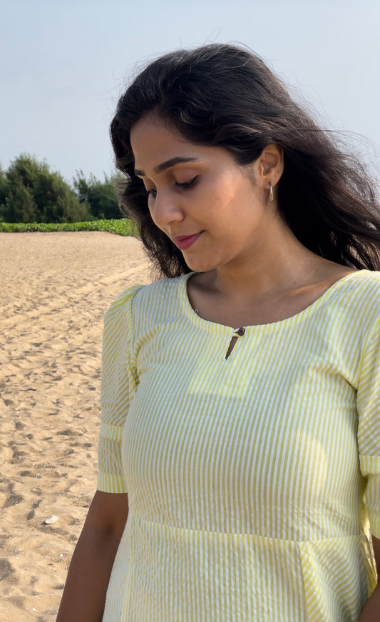 Sunshine Bliss: Yellow & White Striped Midi Dress