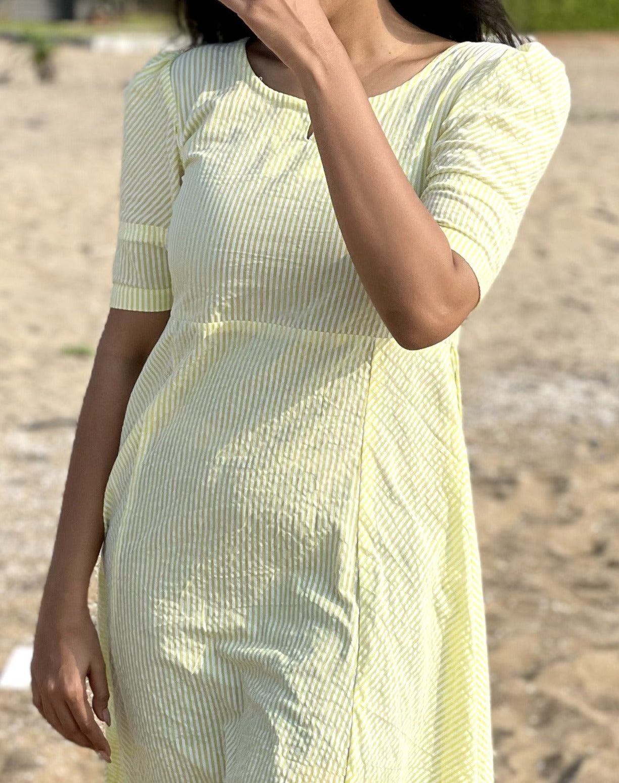Sunshine Bliss: Yellow & White Striped Midi Dress