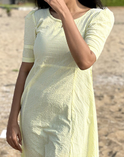 Sunshine Bliss: Yellow & White Striped Midi Dress